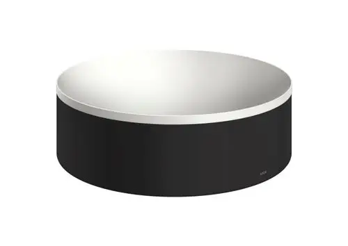 Runder Aufsatzwaschtisch in mattschwarz von AXOR, ohne Hahnloch und Überlauf, mit einer glatten, weißen Innenseite und einem minimalistischen Design.